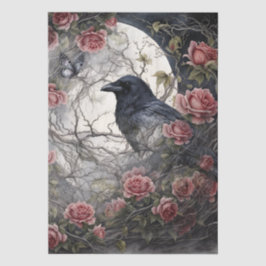 Papel De Seda Elegante Fantasía Luna, Cuervo y Rosa Rosa Decoupa