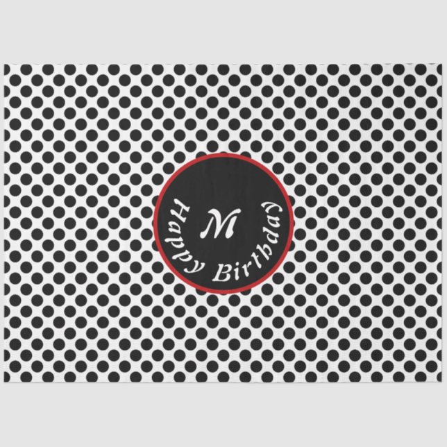 Papel De Seda Elegante Feliz cumpleaños Black Polka Dot (Anverso)