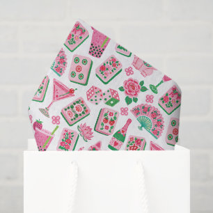 Papel De Seda Elegante Fiesta de Mahjong Rosa y Verde Whimsical 