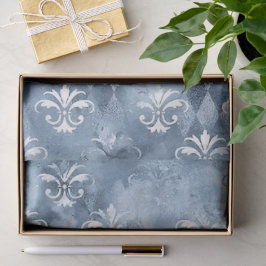 Papel De Seda Elegante Fleur-de-Lis - Azul vintage francés