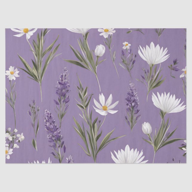 Papel De Seda Elegante Flor de Flor Silvestre Lavendar White Boh (Anverso)