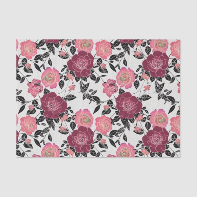 Papel De Seda Elegante flor marrón rosa borgoña Rosa (Anverso)