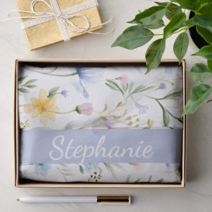 Papel De Seda Elegante Flor Silvestre Aquarela Azul Púrpura