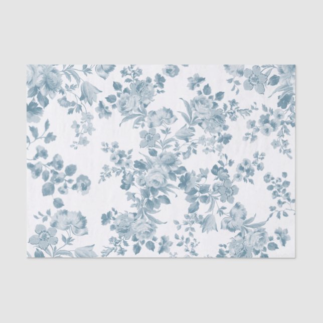 Papel De Seda Elegante floral azul bohemio (Anverso)