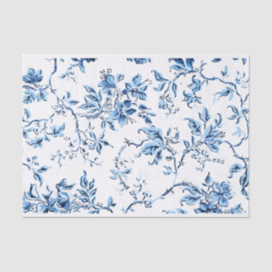 Papel De Seda Elegante floral azul y blanco Delft
