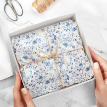 Elegante floral botánico azul y blanco Toile