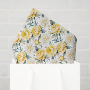 Papel De Seda Elegante Floral Crisantemo Amarillo y Peonía