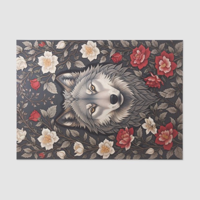 Papel De Seda Elegante Floral de Lobo Gris (Anverso)