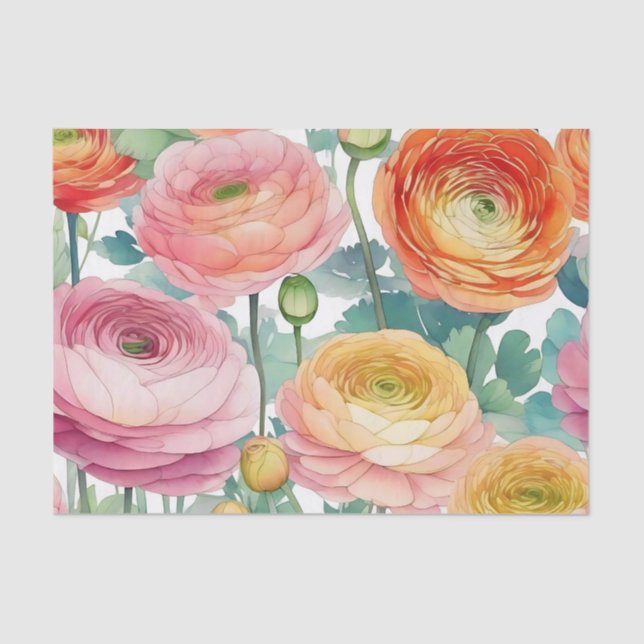 Papel De Seda Elegante floral de Ranunculus en tonos suaves (Anverso)