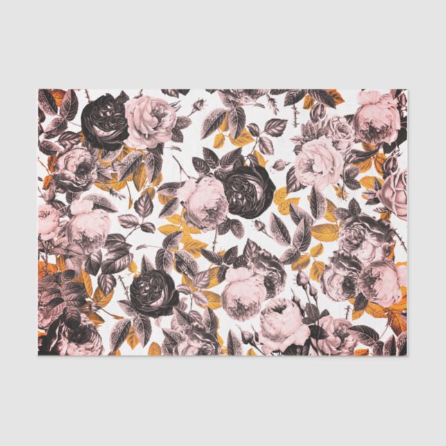Papel De Seda Elegante floral de Rosas de oro rosado (Anverso)