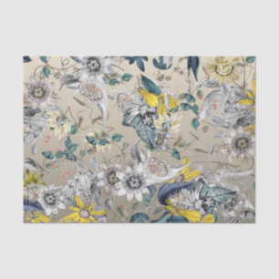 Papel De Seda Elegante floral dorada vintage de color gris amari