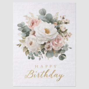 Papel De Seda Elegante floral "Feliz cumpleaños"