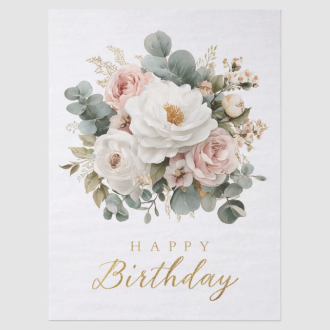 Papel De Seda Elegante floral "Feliz cumpleaños" (Anverso)