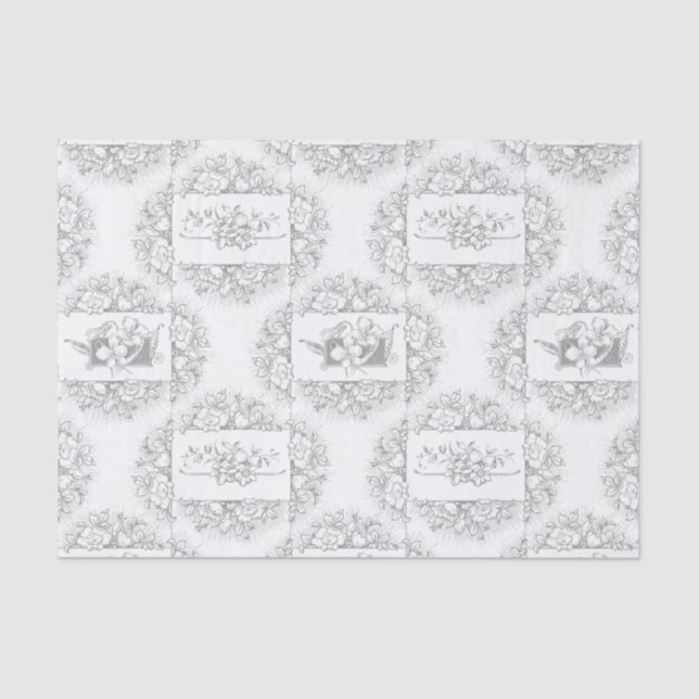 Papel De Seda Elegante floral gris y blanco grabado (Anverso)