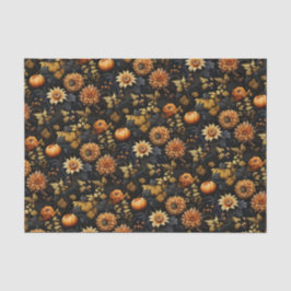 Papel De Seda Elegante Floral Naranja Negro Otoño