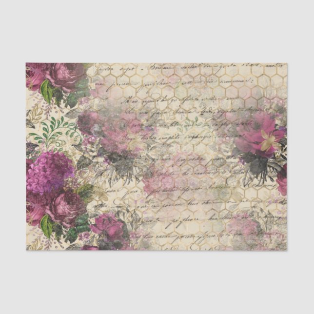Papel De Seda Elegante Floral rosa Vintage (Anverso)