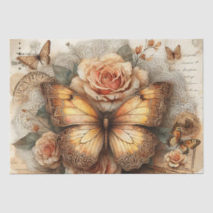 Papel De Seda Elegante Floral Rústico & Escritura Vintage Decoup
