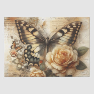 Papel De Seda Elegante Floral Rústico & Escritura Vintage Decoup