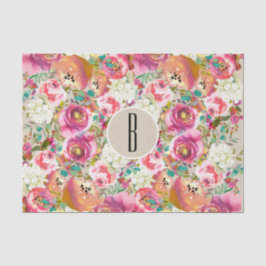 Papel De Seda Elegante Floral Rústico Kraft Monograma Shabby Chi