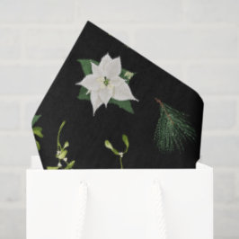 Papel De Seda Elegante Floral Verde Blanco Negro Floral