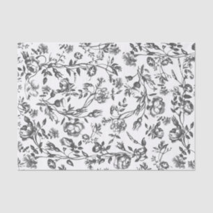 Papel De Seda Elegante Floral Vintage Negro Blanco