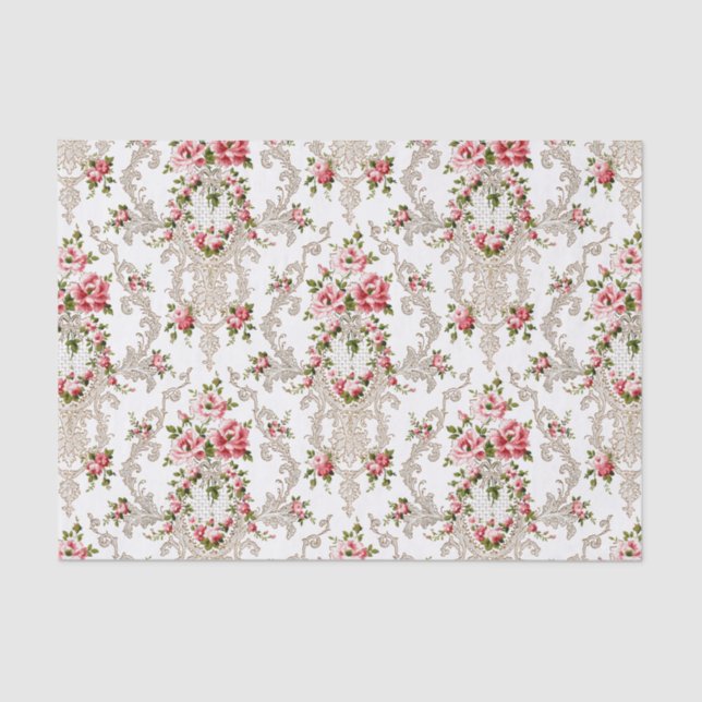 Papel De Seda Elegante fondo rococó floral-blanco francés (Anverso)