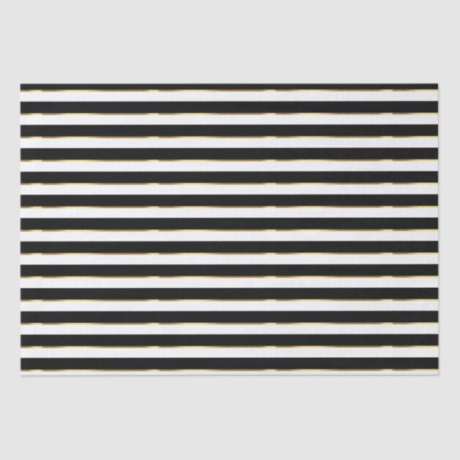 Papel De Seda Elegante franja horizontal de oro blanco negro (Anverso)