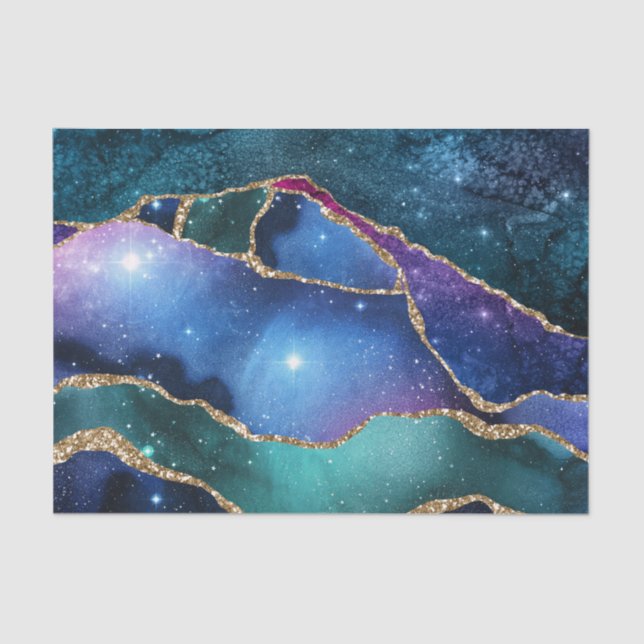 Papel De Seda Elegante Galaxia Estrellas Mystic Blue (Anverso)