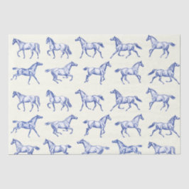 Papel De Seda Elegante galopante vintage Horses Blue Toile