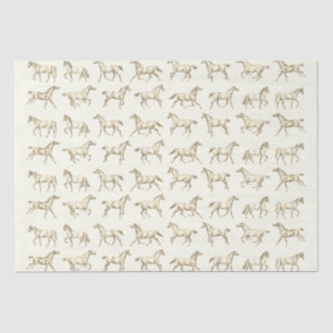 Papel De Seda Elegante galope vintage Horses Beige Toile
