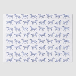 Papel De Seda Elegante galope vintage Horses Blue White Toile