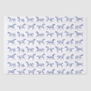 Papel De Seda Elegante galope vintage Horses Blue White Toile