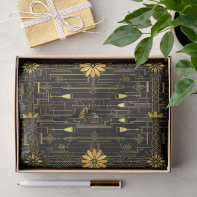 Papel De Seda Elegante gatsby negro dorado (Regalo )