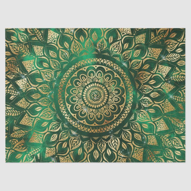 Papel De Seda Elegante Gold Green Mandala Floral (Anverso)