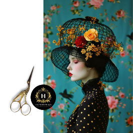 Papel De Seda Elegante Gorra de Aves Florales en Negro y Oro