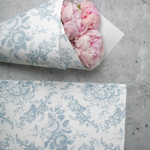 Papel De Seda Elegante grabado azul y blanco floral Toile