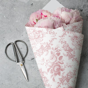 Papel De Seda Elegante grabado floral rosa y blanco Toile