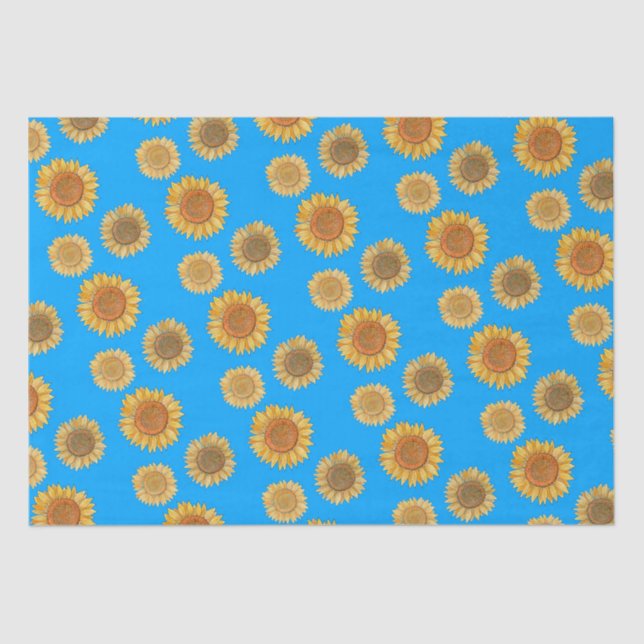 Papel De Seda Elegante granja de Boho amarillo girasol azul (Anverso)