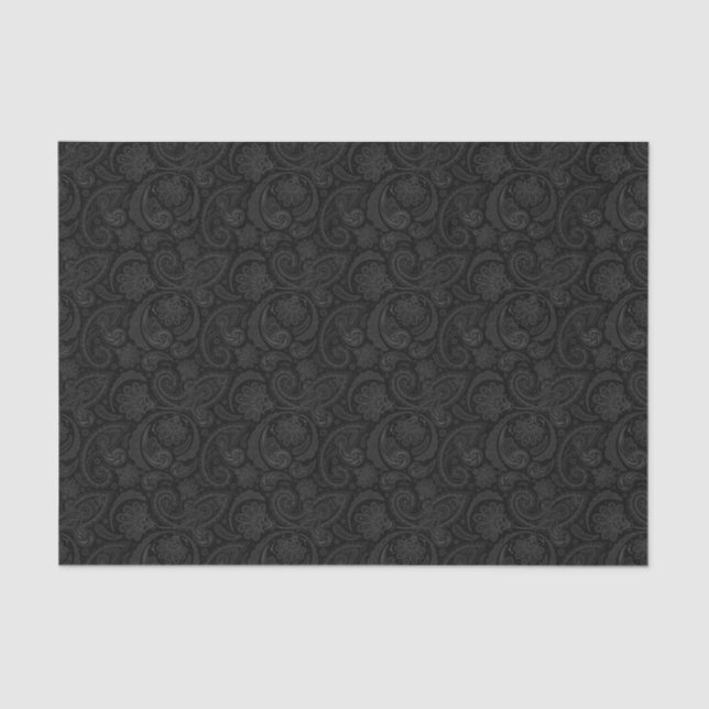 Papel De Seda Elegante Gray Floral Damask fondo negro (Anverso)