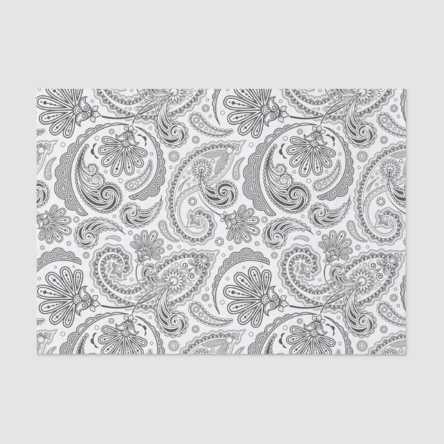 Papel De Seda Elegante Gris Floral Damask Fondo Blanco (Anverso)