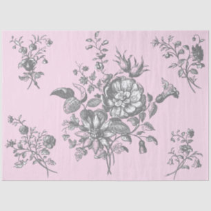 Papel De Seda Elegante gris floral vintage sobre rosa