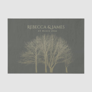 PAPEL DE SEDA ELEGANTE GRIS GOLD FALL OTOMN ÁRBOLES MONOGRAM