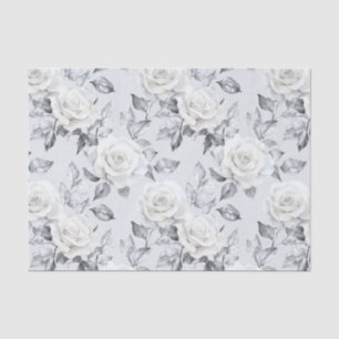 Papel De Seda Elegante Gris Plata Blanco Floral Boda