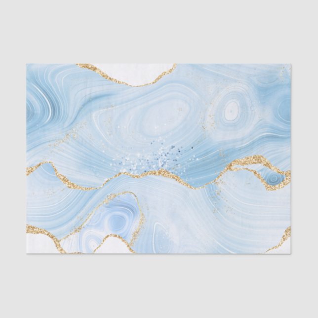 Papel De Seda Elegante Guay Blue Agate y Gold Purpurina Ribbon (Anverso)