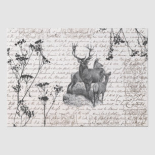 Papel De Seda Elegante guión de flores silvestres de ciervo blan