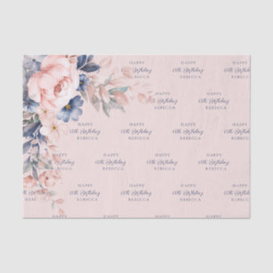 Papel De Seda Elegante guión floral rosa Cumpleaños 60 cualquier
