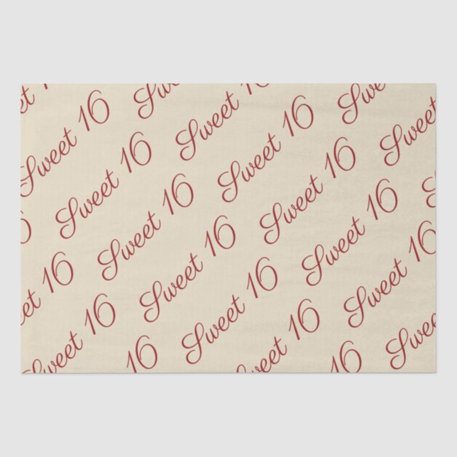 Papel De Seda Elegante guión rojo dulce cumpleaños 16 Tan (Anverso)