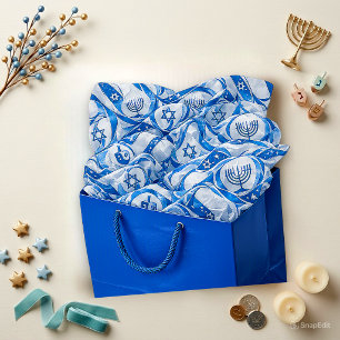 Papel De Seda Elegante Hanukkah de cinta azul plateada