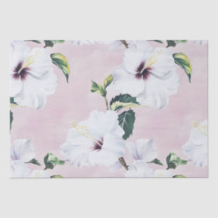 Papel De Seda Elegante hibiscus blanco sobre fondo rosa suave