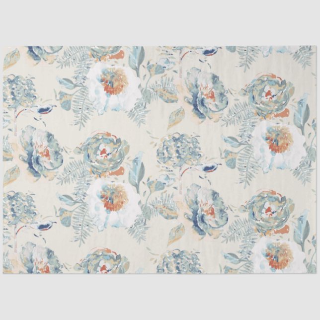 Papel De Seda Elegante Hidrangea Blossoms Floral acuarela (Anverso)